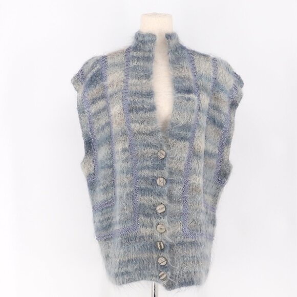 VINTAGE SHEILA RAYMOND Fuzzy Cardigan Vest Mohair Blend Size S - Picture 1 of 5